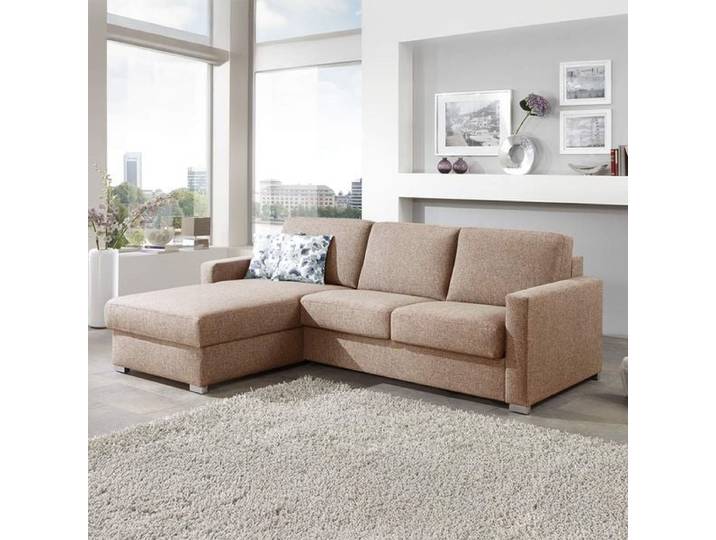 Eck-Schlafsofa Lelio Webstoff mit Lattenrost und Bettkasten Ottomane links Kunstfaser 86x258x178cm Sand klappbar modern
