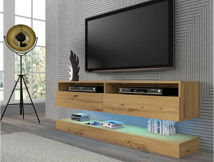 Raumhirsch Furniture Lowboard TV Schrank, RTV Möbel, Wohnmöbel (Panel: 33 cm Tiefe / 10,6 cm Höhe, 2 Fächer), Offene Ablagen, Zweiteilig, Hängend