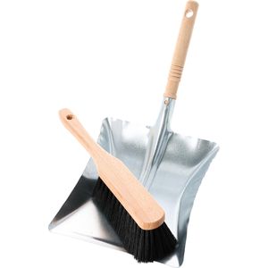 BÜMAG Kehrgarnitur aus Holz und Metall, mit Kunststoffborsten, Metall-Kehrschaufel & Handfeger