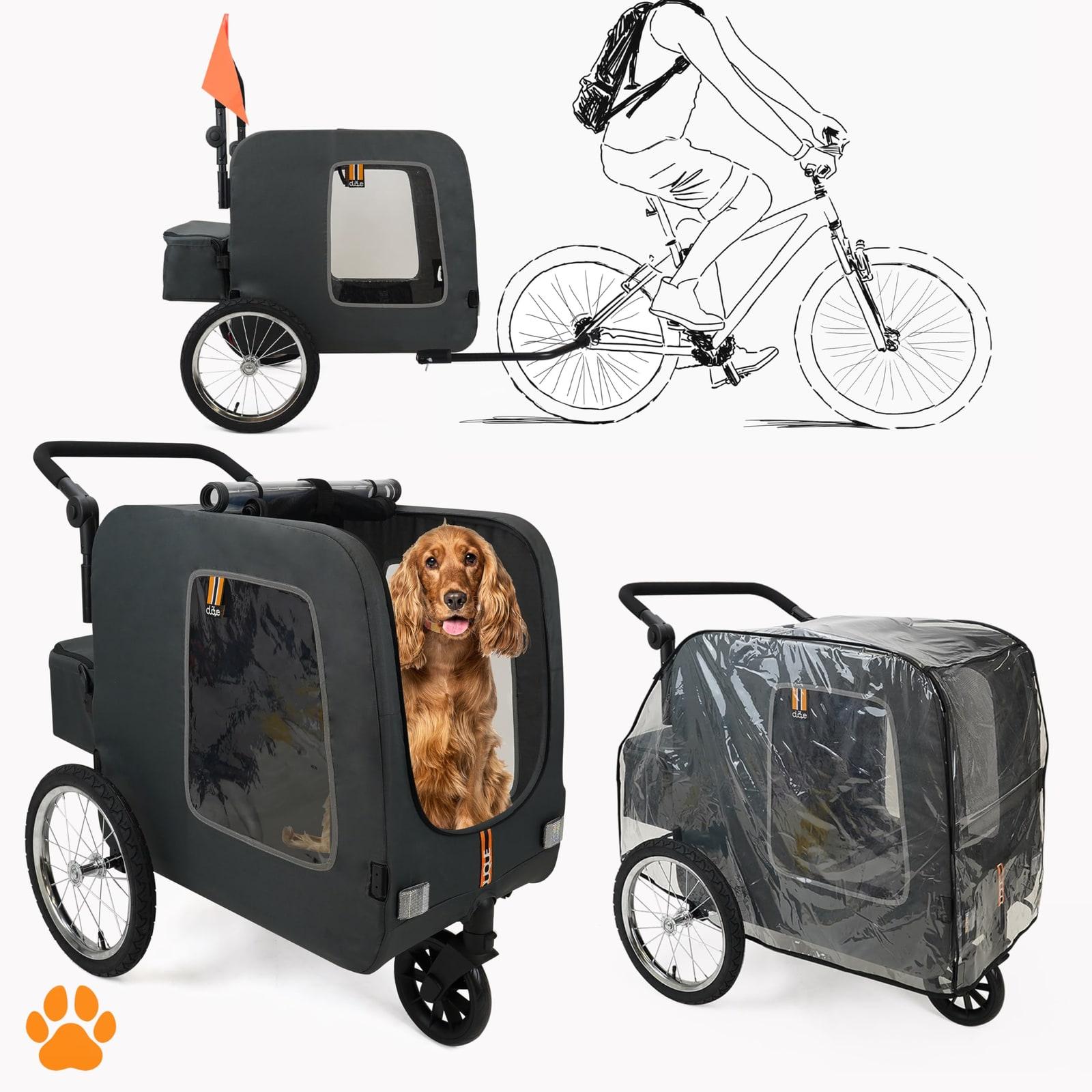 Hundebuggy Hundefahrradanhänger zusammenklappbar - 3-in-1 mit Regenschutz - Schwarz - 70 x 48 x 62 cm - Für Fahrrad und Einkauf