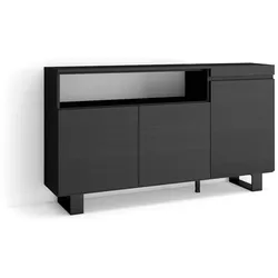 SKRAUT HOME Sideboard, Schrank, Küche, Schrank, Flurschrank, 150x35x87cm, 3 Türen, Industriedesign, Moderner Stil, Schwarz _ 67_2
