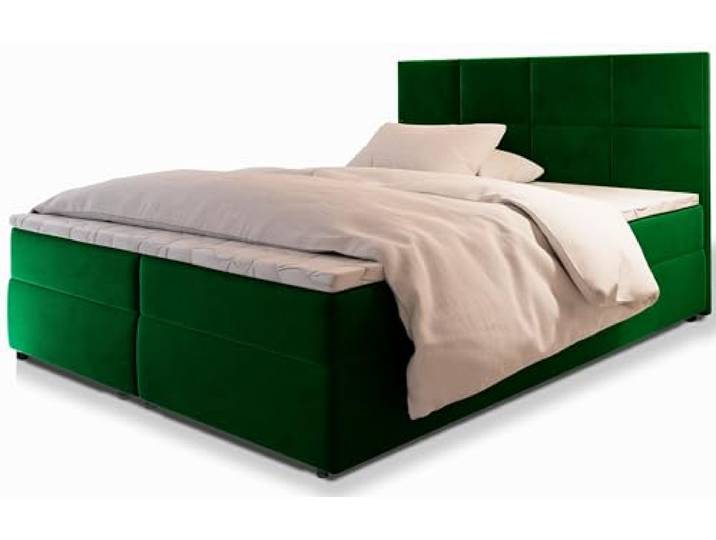 Masseno Boxspringbett Lena 200x200 cm Komplett-Set mit Matratze und Topper, Polsterbett mit Zwei Bettkästen -Grün, Kronos 19