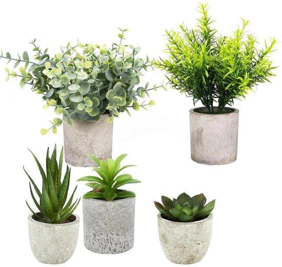 Unyqoos 5-delige set realistische kunstplanten - Groen - Hoogte: 21 cm