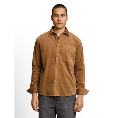 Langarmshirt TOM TAILOR DENIM, Herren, Gr. XL, braun (malt braun), Cord, Obermaterial: 100% Baumwolle, unifarben, bequem hüftbedeckend, Rundhals, Shirts Langarmshirt, Overshirt aus Cord / Cordhemd mit Knopfleiste
