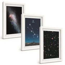 BILDER SET 3er Set - 20x30 cm Weißer Rahmen - Kosmische Landschaften des Sterns Stier