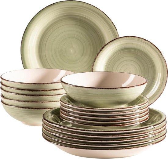 Mäser 18-delig keramisch servies voor 6 personen - Groen - Handbeschilderd design