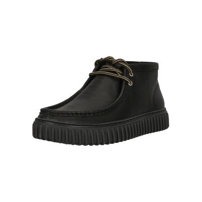Schnürschuh CLARKS "Torhill Hi", Herren, Gr. 41, schwarz, Leder, Schuhe Schnürschuh, mit gefütterter Innenseite