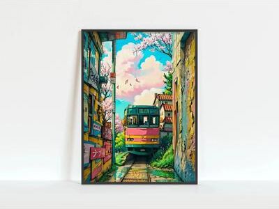 Inspire Select Retro Japanese Tokyo Rainy Night Canvas Wall Art Railway Street Landscape Poster For Modern Home Decor 11 11.8 X 15.7 In No Frame