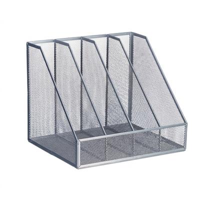 Relaxdays Stehsammler, A4, 4 Fächer, Mesh-Design, HBT: 26 x 31 x 26 cm, Büro & Home-Office, Stehordner, Metall, silber