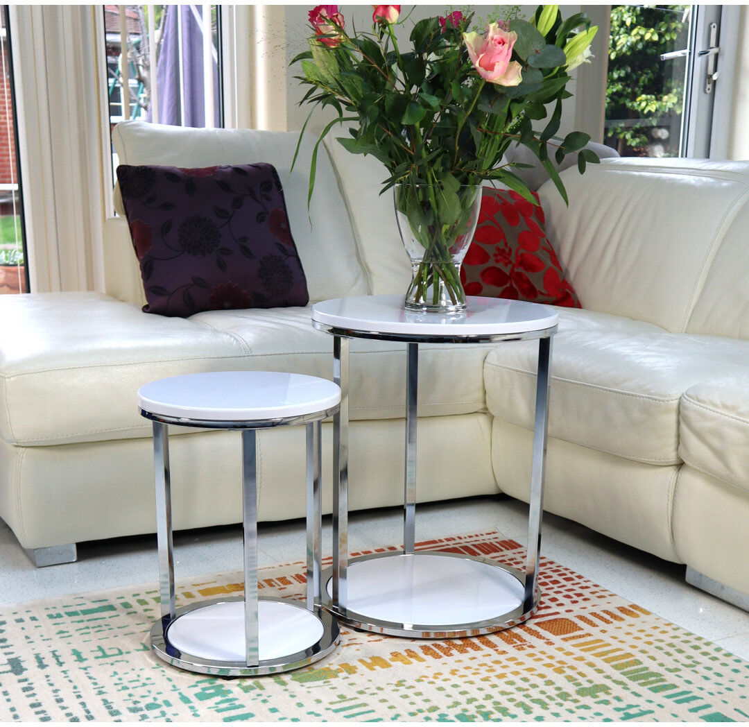 Metro Ayeshia Round Side Table White 50cm H X 40cm W X 40cm D