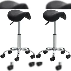 DELUKE® 2er Sattelhocker mit Rollen VOULI Höhenverstellbar, Drehbar Kunstleder pflegeleicht Rollhocker Arbeitshocker Praxishocker Arzthocker Schwarz