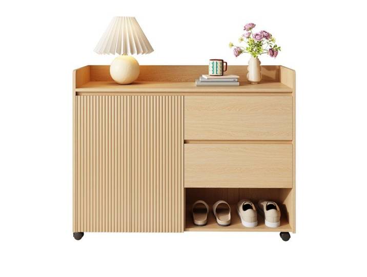 Meuble à chaussures moderne TOPESCT 110×35×86cm Déplaçable grâce à ses roues universelles étagère réglable Couleur bois