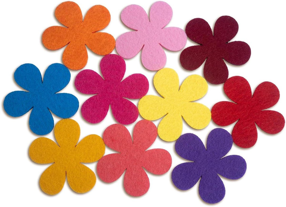100 stuks Vilten bloemen applicaties voor creatief versieren - Multicolor - 58 cm