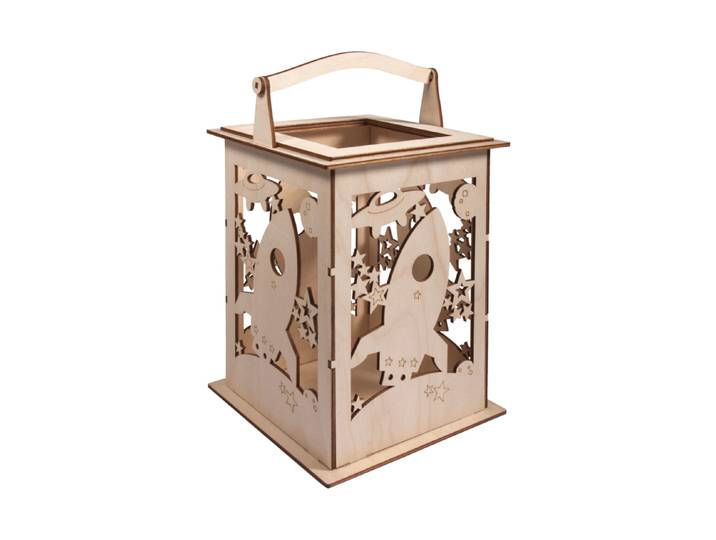 Rayher Holz Laterne Rakete mit Griff 15.3 × 15.3 × 26.5 cm 15 Stück