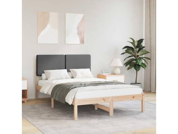 Massivholz Kiefer gepolstertes Kopfteil modernes Design 120x200 cm Grau Bettgestell mit gepolstertem Kopfteil Dunkelgrau 120x200 cm Massivholz Kiefer stabil ohne Boxspring Lesen TV