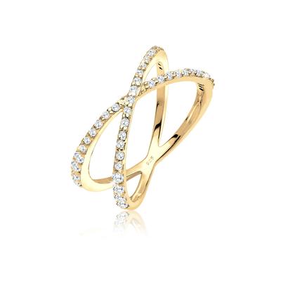 Fingerring ELLI "Silberring Kreuz mit Zirkonia 925 Silber" Gr. 56, gold, Fingerringe, Damen, 56mm,mit Steinen, Silber 925 (Sterlingsilber), 2mm, Fingerring