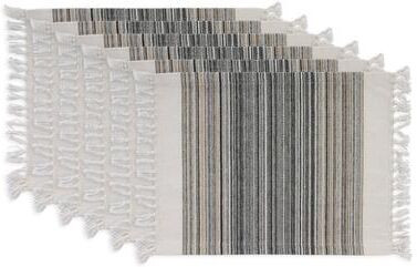 "DII Fringed Stripe Tabletoppers, 13x20"", Black, 6 Pieces"