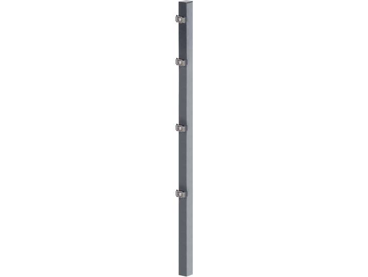 Zaunpfosten ALBERTS, grau (anthrazit), B:6cm H:200cm T:4cm, Stahl, Zaunpfosten, Zaunpfosten, 60x40 mm für Doppelstabmattenzaun, 200 cm, mit Klemmlaschenbefestigung