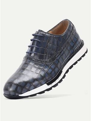 LightInthebox Men's Genuine Leather Dark Blue Loafers, Comfortable Wedding Shoes for Groomsmen and Wedding Guests