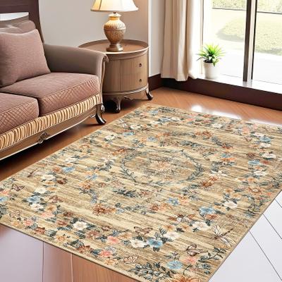 Garvee Modern Floral Wreath Insect Pattern Area Rug