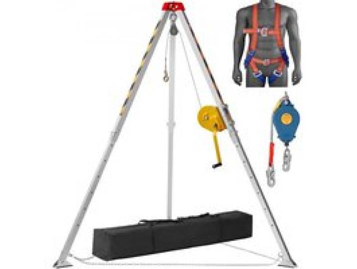 VEVOR Rettungsstativ Stativ-Set, 816,47kg Winde Stativ für beengte Räume mit 2 m Beinen und 30 m Kabel für beengte Räume 10 m Absturzsicherung, Auffanggurt