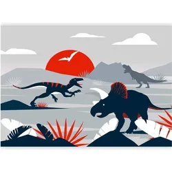 Artgeist, Tapete, Fototapete - Last dinosaurs with red - abstract landscape for a room (200 x 140 cm)