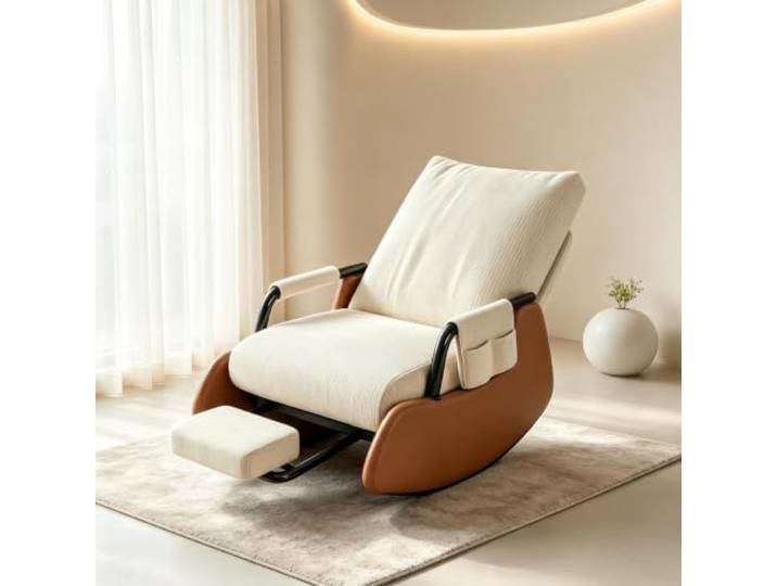 kumamart Schaukelsessel Modern mit Gepolsterten Armlehnen Bequemer Schaukelsessel mit 60cm breiter Sitzfläche und platzsparender Beinauflage fürs Wohnzimmer.