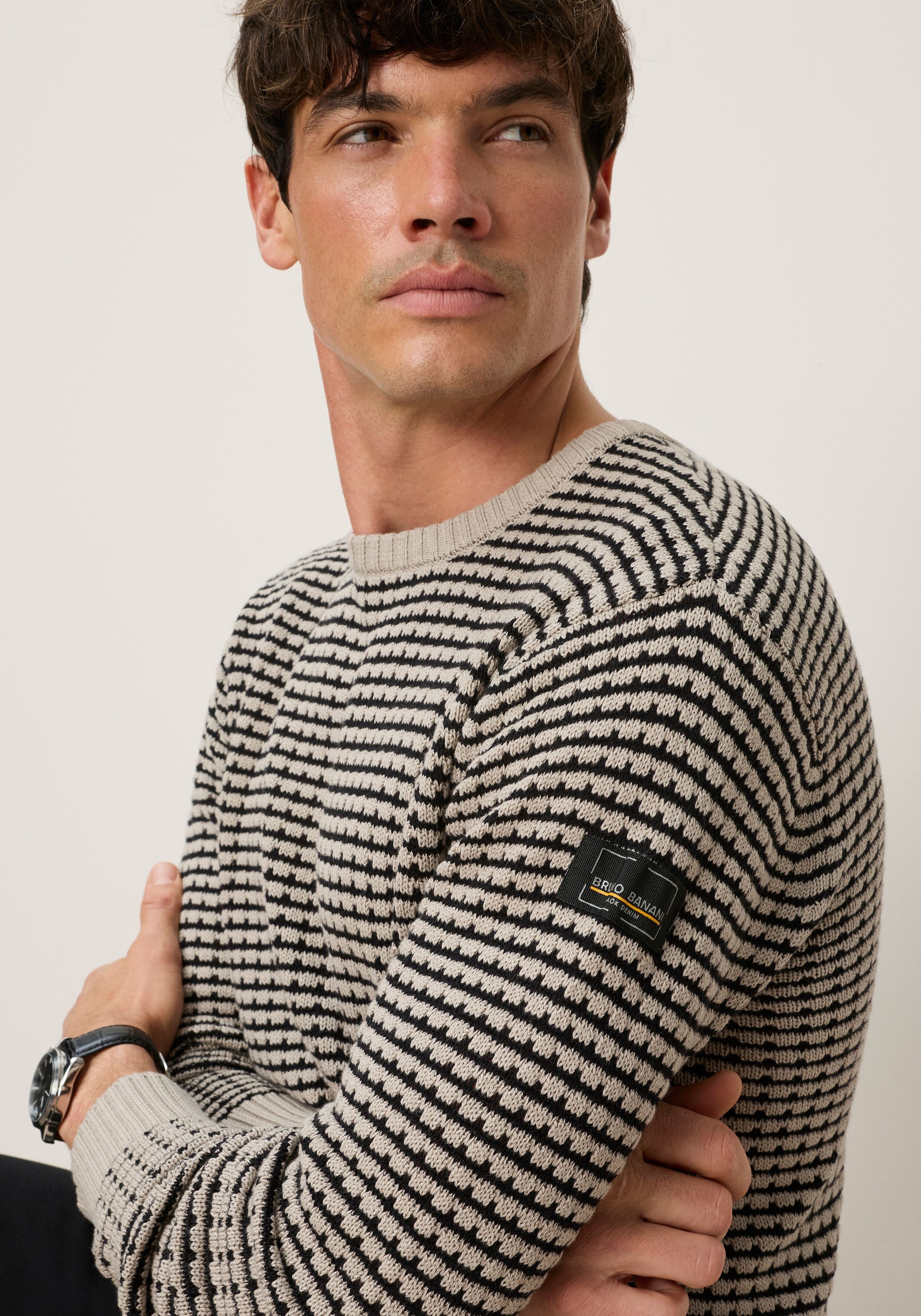 Rundhalspullover BRUNO BANANI, Herren, Gr. 3XL, beige, Strick, Obermaterial: 50% Baumwolle, 50% Polyacryl, gemustert, regular fit normal, Rundhals, Rippbündchen, Pullover Rundhalspullover, Stilvoll auffallen mit modernem Strukturmuster. Modischer Hingucke