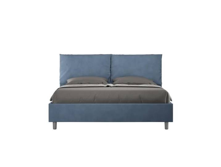 Lit - Antea - 160x200 cm - Microfibre bleu - 2 places - Sommier à lattes inclus