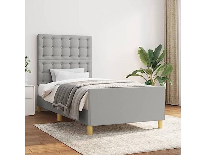 Strapazierfähiger Stoff höhenverstellbares Kopfteil stabil 90x190 cm Grau Bettgestell mit Kopfteil Hellgrau 90x190 cm Stoff Polsterbett Bettrrahmen mit verstellbarem Kopfboard Lattenrost Stabil