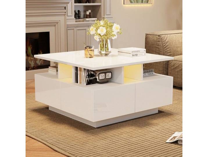 Table basse - MINIMAL - MINIMAL HOME - 70x70x40 cm - 4 tiroirs - LED contrôlable
