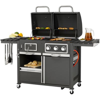 Gasgrill TEPRO "Kohle-Gas-Kombi Toronto", grau (anthrazit, edelstahlfarben), B:173cm H:116cm T:65cm, Grills, BxTxH: 173x65x116,5 cm