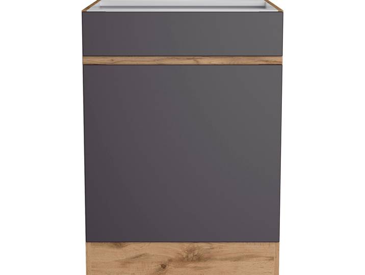 Unterschrank KOCHSTATION KS-Riesa , grau (matt grau), B:60cm H:82cm T:60cm, Holzwerkstoff, Schränke, Unterschrank, Breite 60 cm, MDF-Fronten