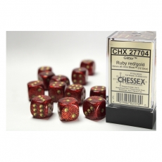 Chessex Würfel - 16mm - Glitter Ruby/gold (Würfelset 12 x W6) 292850