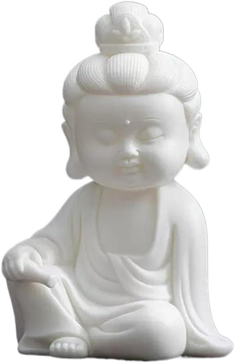 Handgemaakt keramiek Boeddha beeld ornament in bruin, Hoogte: 12 cm