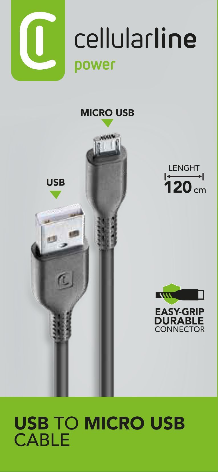 Cellular Line USB A auf Micro-USB B bis 10 W 1,2 m Power Cable (Schwarz)