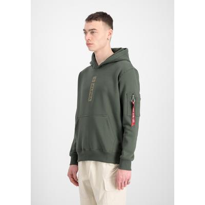 Hoodie ALPHA INDUSTRIES "Alpha Puff Print Hoodie", Herren, Gr. M, grün (schwarz olive), Obermaterial: 80% Baumwolle, 20% Polyester, regular fit, Sweatshirts Hoodie
