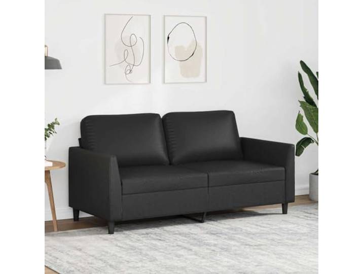 HEFZGDB 2-Sitzer Sofa Schwarz 140 cm Kunstleder Modernes Design Langlebiges Metallgestell Bequeme Sitzflächen Schmutzabweisend Luxuriöser Look Stabiles Polstermöbel