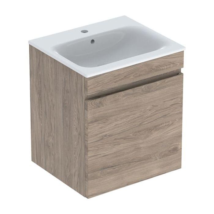 Geberit Renova Plan Möbel-Waschtisch-Set 501914JR1 55x62,2x48cm, Korpus nussbaum beschichtet, Waschtisch weiß