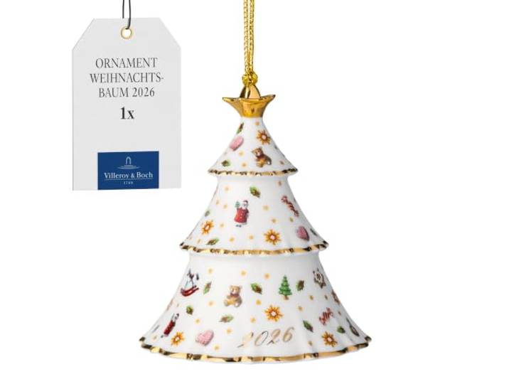 Villeroy & Boch - Christmas Classics Ornament Weihnachtsbaum 2026 Gold, Limitiert, Weihnachtsdeko, Handbemalt, Echtgold, Sammlerstück, Weihnachtsdekoration, Deko Weihnachten, Premium Porzellan