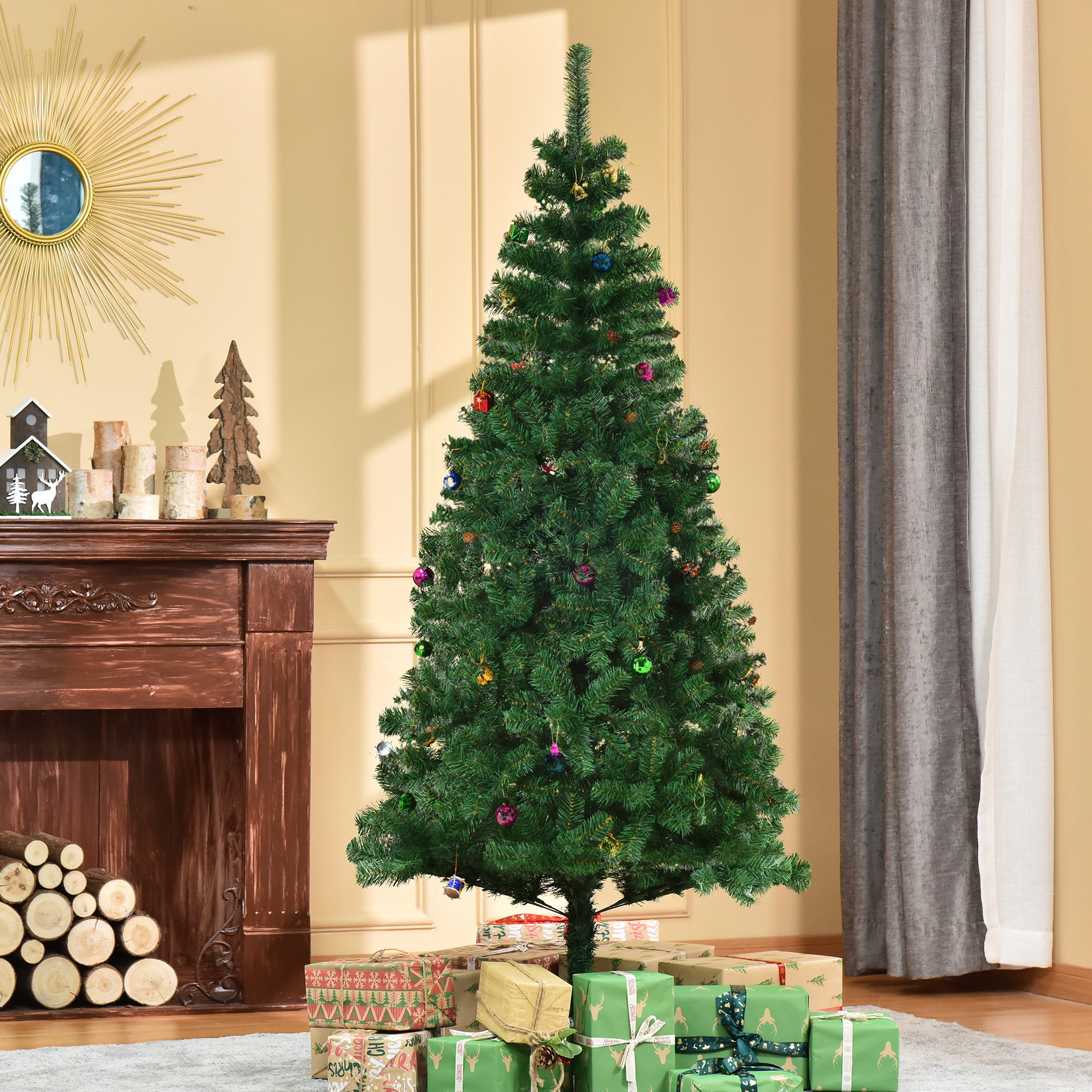 Homcom Albero di Natale Artificiale 180cm con Palline e Decorazioni in PVC, Ferro Aosom