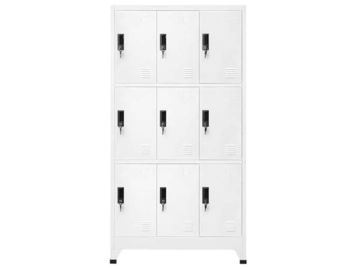 MNCVXAXG Schrank mit Schloss, weiß, 90 x 45 x 180 cm, Stahl, 9 Türen Kennzeichenhalter, Lüftungsschlitze, Traglast 20 kg pro Fach, Wandbefestigung inklusive