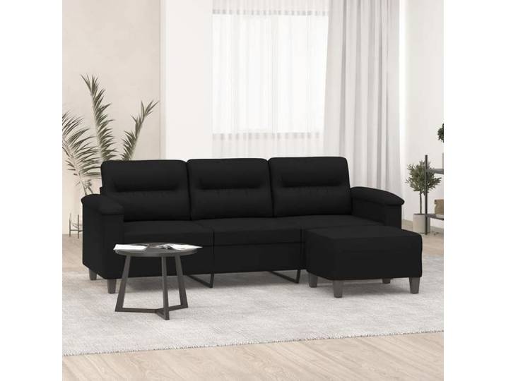 Canapé 3 places avec repose-pieds Noir 180 cm Tissu microfibre canapé canapé avec repose-pieds canapé trois 3201234