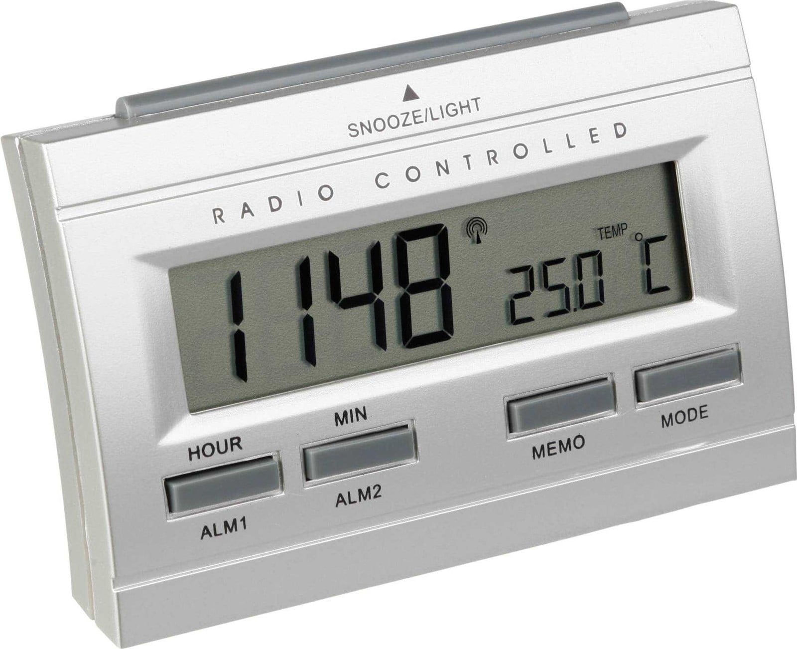 Technoline WT87 digitale wekker met LCD-display, zilverkleurig