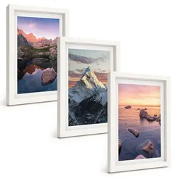 BILDER SET 3er Set - 20x30 cm Weißer Rahmen - Berglandschaften im Hintergrund