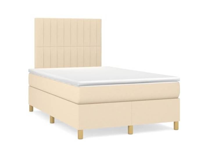 PUGYNBK Boxspringbett, 120 x 200 cm, mit Federkernmatratze, cremefarbener Stoff