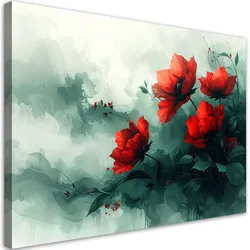 LEINWANDBILD, Rote Mohnblumen, eingehüllt in einen zarten grünen Nebel