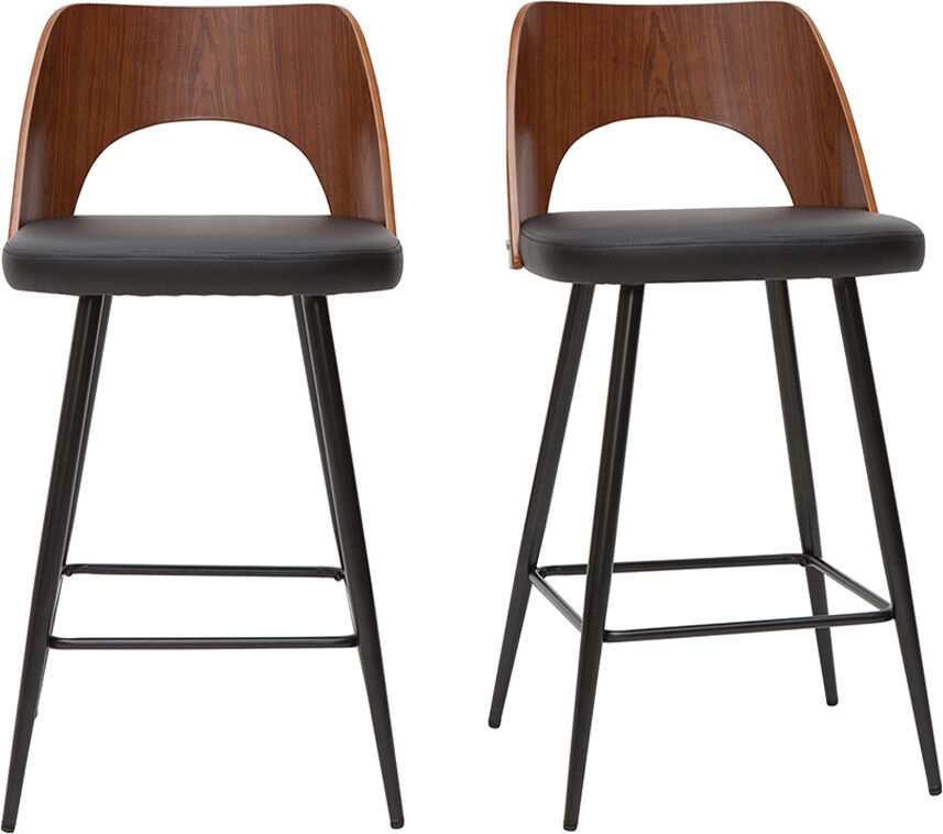 Miliboo Design-Barhocker in Schwarz und Walnuss H66,5 cm (2er Set) FALCOM
