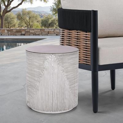 "SAFAVIEH Outdoor Verona 16.3-Inch Round Side Table, White and Grey - 16"" W x 16"" D x 19"" H"
