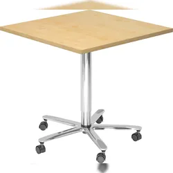 bümö Säulenhubtisch höhenverstellbar, Stehtisch Büro, Bistrotisch eckig 80 x 80 cm - Besprechungstisch Ahorn, Stehtisch Holz-Platte, Säule aus Metall